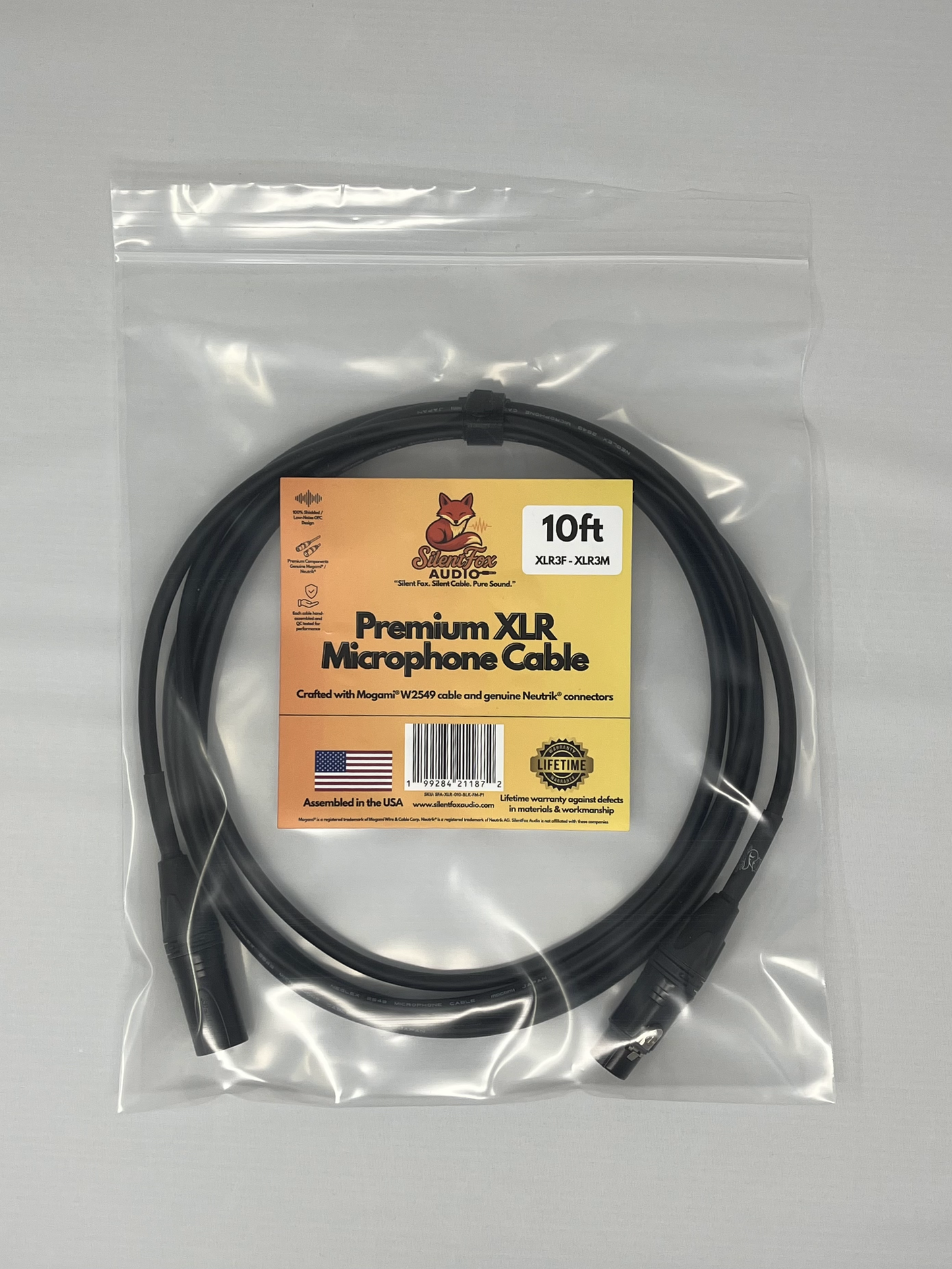 SilentFox Audio Premium XLR Microphone Cable, 10 ft, Black, XLR3F–XLR3M, Balanced